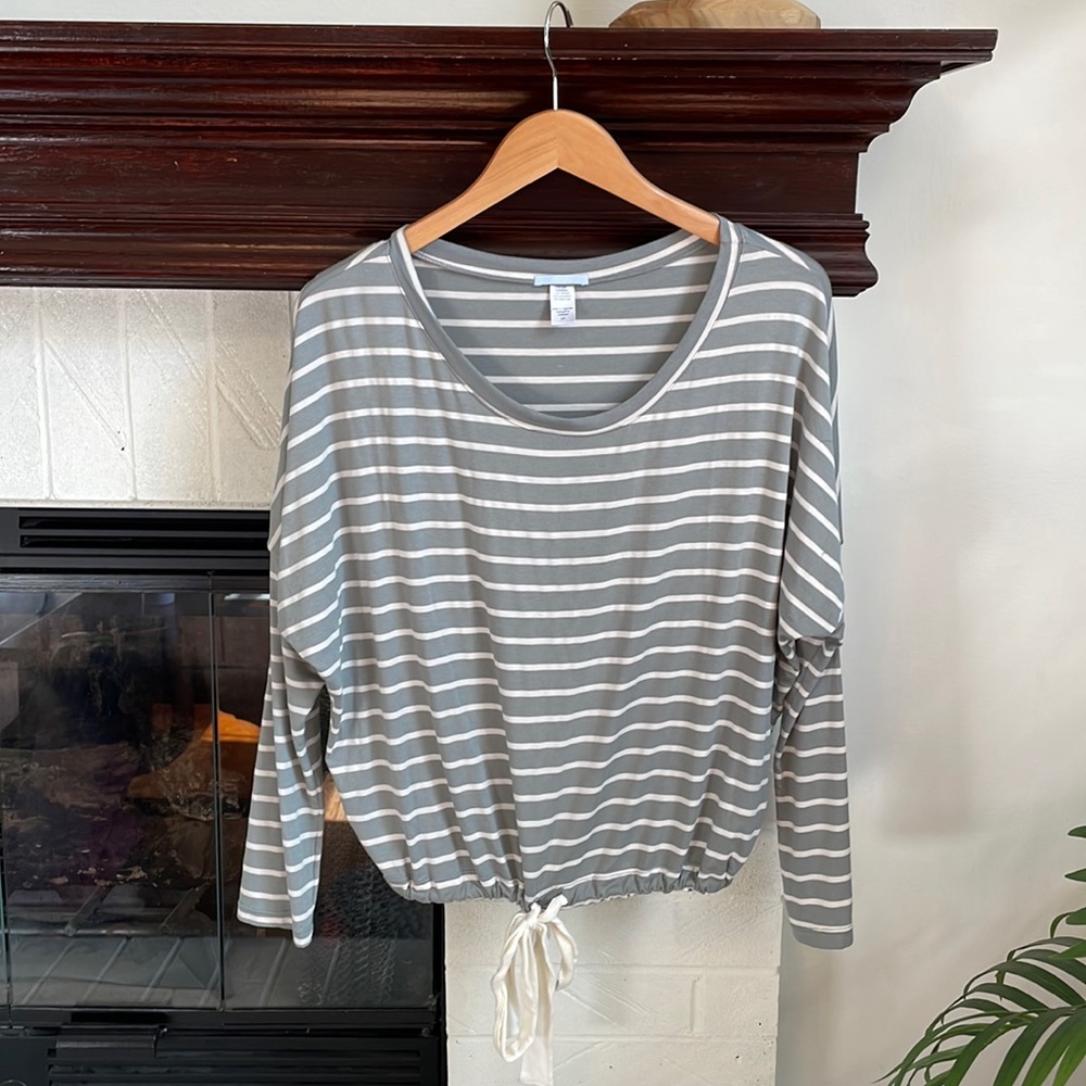 Eberjey Striped Long Sleeve Top with Tie Waist S G4